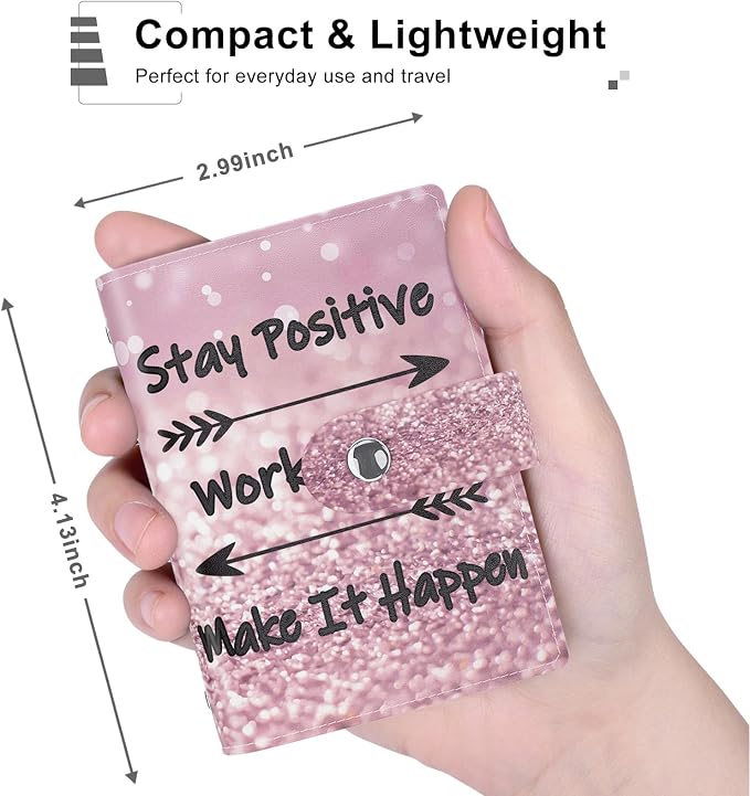 Rouidr Business Card Organizer, RFID Business Card Holder, Small Slim Leather Cards Book, Pocket Name Card Holder Wallet for Women, Work Hard