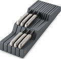Grey Knife Drawer Organizer - In Drawer Knife Block with 16 Knife Slots, Bamboo Knife Holder Insert, Safe Blade Down Knife Storage Tray for Kitchen Drawers, Cutlery Utensil Holder, Knife Rack, Gray