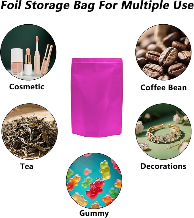 50PCS Smell Proof Resealable Pouch Bags,ULIFESTAR Aluminum Foil Flat Food Storage Bag,Sealable Pcsaging Zipper Pouches with Tear Notches for Pcsaging Lipgloss,Jewelry,etc(20*30cm/7.87*11.81",Purple)