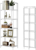 Crofy 5-Tier Foldable Bookshelf, White Frame & Transparent Shelves | No-Assembly Collapsible Portable Storage Organizer; Sturdy Transparent Shelves; Ideal for Living Room & Home Office