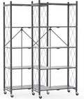 DEANIC 70.7" Tall Extra Large 5-Tier Folding Storage Shelf with Wheels, No Assembly Collapsible Metal Rack with Leveling Feet for Garage, Pantry, Basement, Vendor Display, Kitchen(Black,2 Pack)