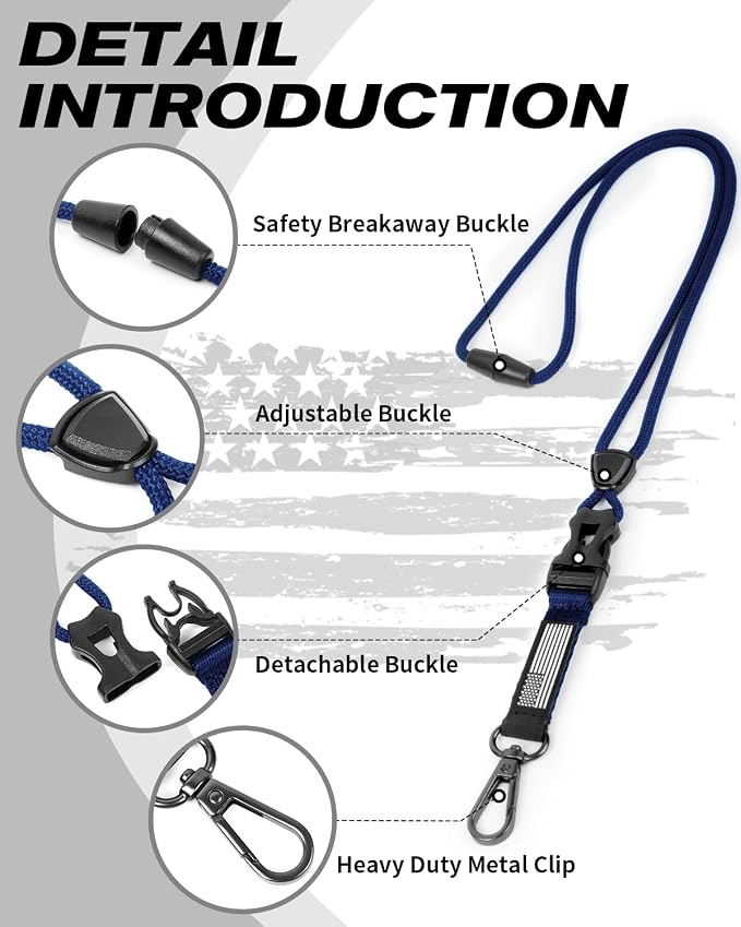 LIUGX Badge Holder with Breakaway Lanyard, Carbon Fiber-Texture, 6 Cards | American Flag, Quick Release Detachable Buckle, Metal Clip, Heavy Duty ID Card Holder, for Work, Office, Easy to Use, Blue