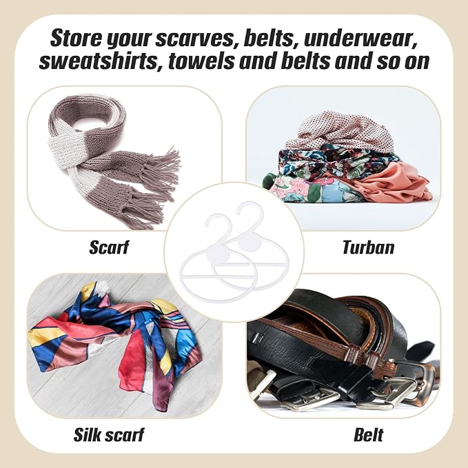FoldTier 50 Pcs Scarf Hanger Plastic Holder Organizer Space Saving Scarf Organizer Clothes Hanger for Scarves Headscarves Clothing Sorting Storing (White)