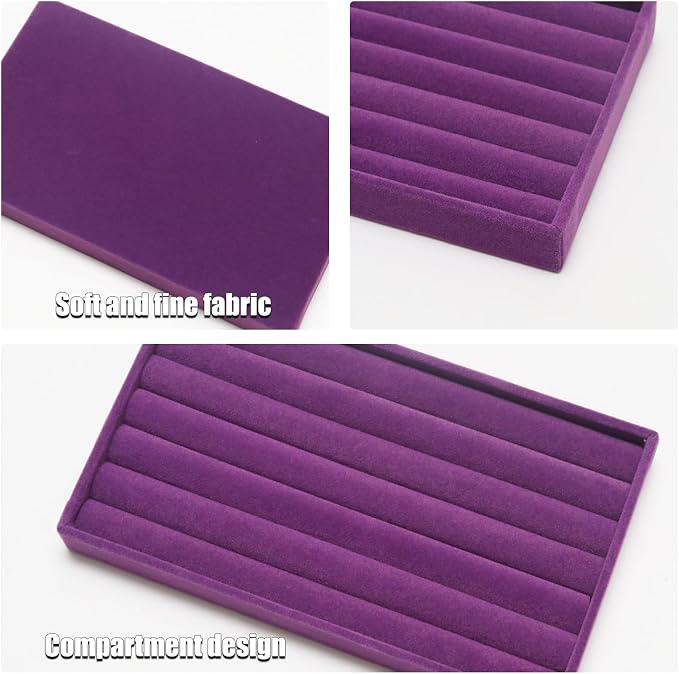 Velvet Jewelry Trays for Drawers, Purple Stackable Jewelry Drawer Organizer Inserts, Ring Earring Necklace Bracelet Holder Organizer Storage Display Tray with Removable Dividers, 8 Rolls