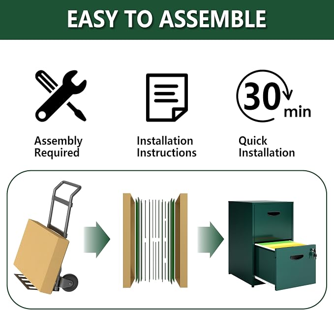 Polup 2 Drawer File Cabinet with Lock, Office File Cabinet with Drawers for Under Desk, Small Filling Cabinet for Home Office, Green, Assembly Required