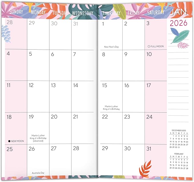 2026 Pocket Planner: 2-Year-Plus Monthly Pocket Calendar Book (24-Month): January 2026 - December 2027, Purse Size 6.5" x 3.5", Pastel Tropics