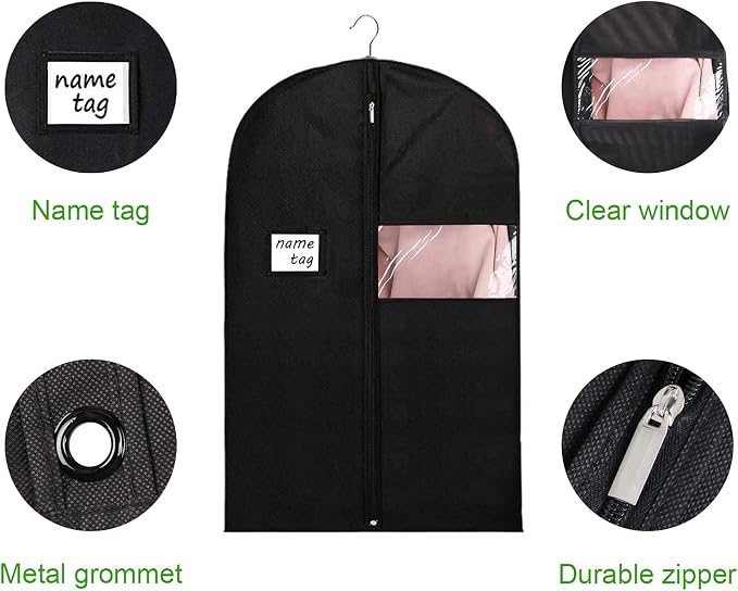 KEEGH 40" Suit Bags for Closet Storage (Set of 10) Garment Bags for Hanging Clothes, Suit Cover Bags for Suits Coats Dress with Zipper and Transparent Window, Black