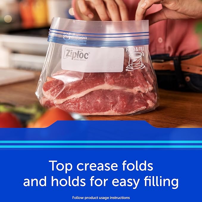 Ziploc Quart Food Storage Freezer Bags, New Stay Open Design with Stand-Up Bottom, Easy to Fill, 75 Count