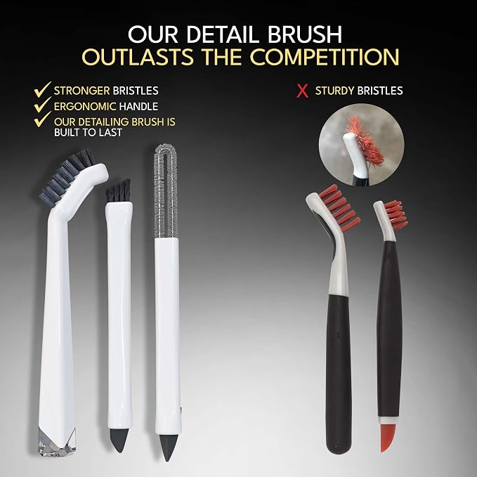 Small Cleaning Brush Set 3pcs—Crevice Brushes for Cleaning—Scrub Brushes Set with Silicone Tipped Scrub Brush—Stiff Handle Miniature Cleaning Brush for Kitchen Uensils, Tight Spaces, Tub, Shower