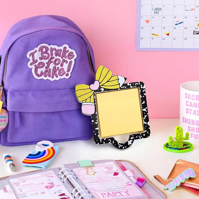 Back to School Sticky Note Holder Pencil Bow Sticky Note Dispenser 3 x 3 Notepads Wood Cow Print Self Stick Memo Pad Holder for Home Office Classroom Teacher Gift, No Pads Included