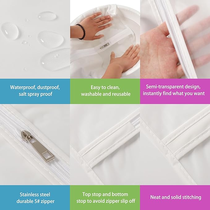 Hanging Garment Bags 12 Piece Set - 40 Inch Translucent Dust Proof Clothes Bag White Breathable Full Zipper Dust Cover for SuitTops Shirts Sports Jackets.