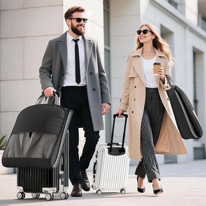 DIMJ 2 Pack 54" Space Saving Garment Bags for Hanging Clothes With Compression Zipper Carry Handles and Window, Washable Suit Bag for Dress, Clothes, Coats, Down Jacket, Closet, Moving, Travel