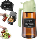 Olive Oil Sprayer & Dispenser Bottle for Cooking 16oz Dark Glass Oil Mister | 2-in-1 Oil Sprayer & Pourer, Fine mist, Light-Blocking, Wide Mouth for Easy Refill & Clean, 8 Oil Labels, Reusable