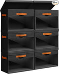 Homsorout Large Storage Bins with Lids - 6 Pack Foldable Decorative Organizers with Clear Windows & Handles, Cube Storage Organizers for Clothes, Blankets, Sweaters, CD, Black