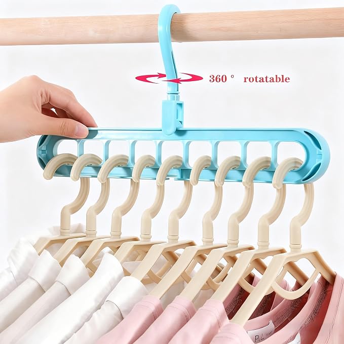 9 Space-Saving Hangers Heavy-Duty PP Plastic Tiered Hanger Organizer with Non-Slip Foldable Design, for Closet (Blue, 10)