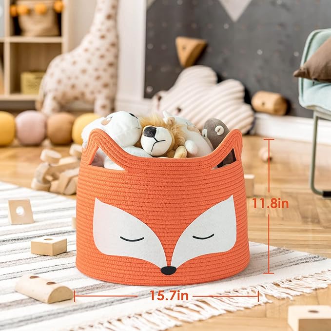 Fox Decor Basket, Large Toy Basket for Living Room, 15.7" x 11.8" | Nursery Basket for Baby Clothes, Toys, Laundry, Blanket, Cute Animal Storage Box