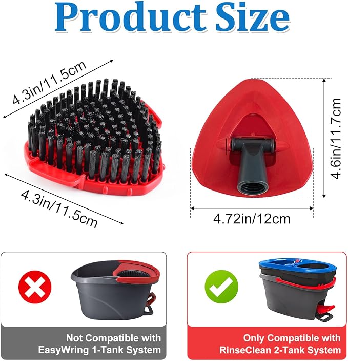 Mop Head Scrub Brush & Mop Base for O-Cedar RinseClean, Scrubber Attachment | Upgraded full bristles, no hollow center. Fits O-Cedar RinseClean spin mop. Fits ocedar mop base & spin mop scrub brush head