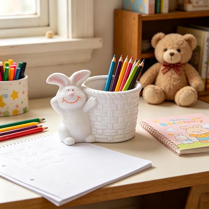Ceramic Rabbit Shaped Pen Pencil Holder for Desk Decoration Accessories Rabbit Decor Makeup Brush Pen Cups Office School Ideal Gifts for Women, Mom or Birthdays