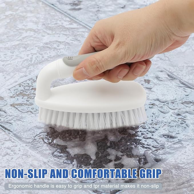 Scrub Brushes for Cleaning Bathtub Scrubber Heavy Duty Scrub Brush with Handle Stiff Bristle Cleaning Brush for Shower, Kitchen, Sink, Bathroom, Floor (Gray)