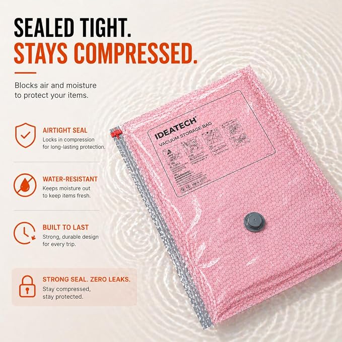 IDEATECH 12Pack Travel Vacuum Storage Bags with USB Pump, Carry-On Size Vacuum Seal Bags for Clothing & Luggage, Heavy Duty Reusable Space Saver Compression Bags for Suitcase Packing