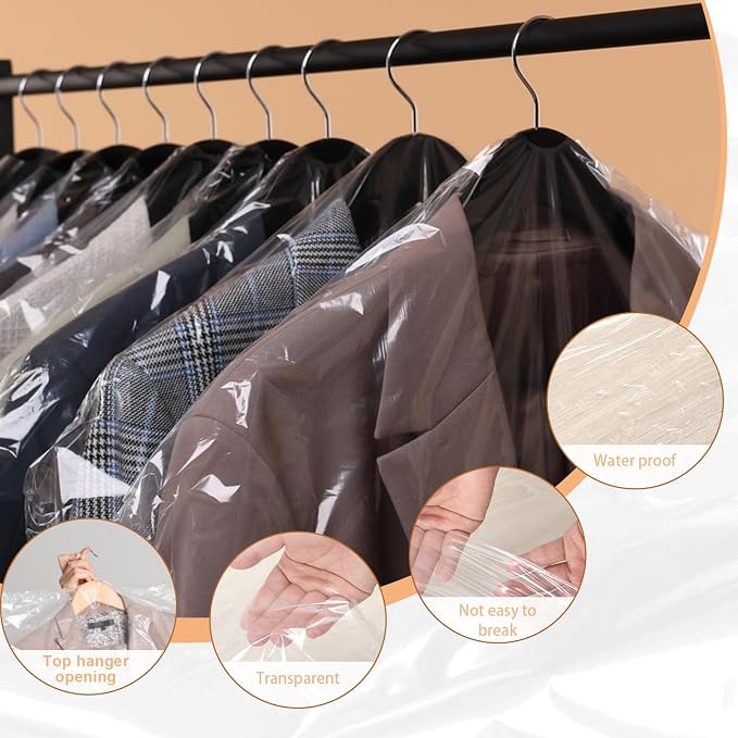 Garment Bags for Hanging Clothes,90 PCS Dry Cleaning Bag,Dry Cleaner Bags Plastic Clear 43 Inches,Plastic Cover for Clothes,60x110cm