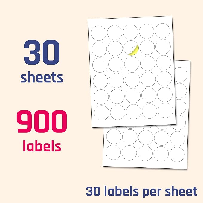 1.5 inch Round Labels Printable Circle Stickers - 8.5" x 11", 30 Sheets | Laser/Inkjet Printing, comes with Print Templates