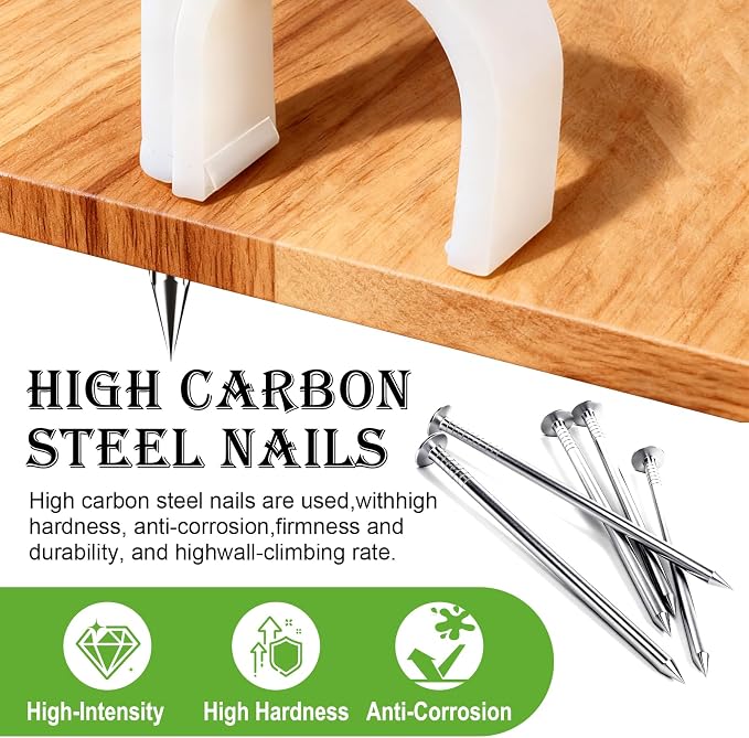 mxuteuk 200PCS Cable Clips with Steel Nails,4/6/8/10mm Round White Cable Wire Clips,Wall Clips for Cords,Cable Cord Clips for RG6 RG59 CAT6 RJ45