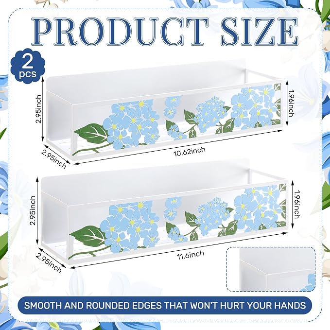 Beeveer 2 Pack Hydrangea Magnetic Fridge Spice Rack Metal Magnetic Storage Basket Organizer for Refrigerator Magnet Shelf for Condiment Seasoning Bottle Kitchen Decor Accessories