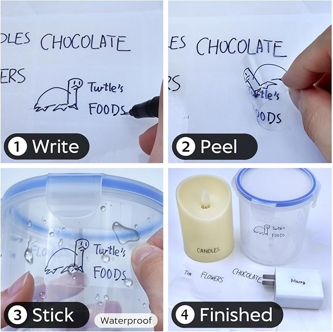 JIEHENG 170Pcs Clear Removable Labels for Jars,for Storage Bins,for Food Containers with 2 Liquid Chalk Marker(Transparent)