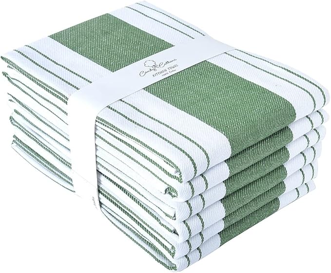 Stripe Kitchen Towels Decor Mordern Design Centreband Tea Dish Towels Boho Stripe Absorbent Festive Gift Set of 6 Pantry Reusable Kitchen Dish Towel|Easter Spring Decor 18x28 in Green