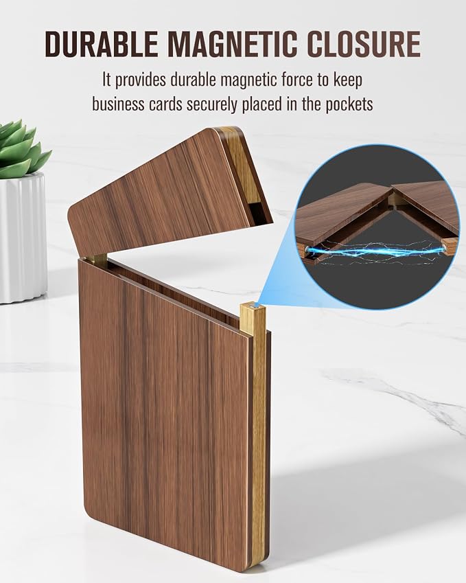 MaxGear Portable Wooden Business Card Holder | Premium Walnut Business Card Case, Slim Magnetic Closure Card Holder for Business & Networking, Holds up to 15 Cards