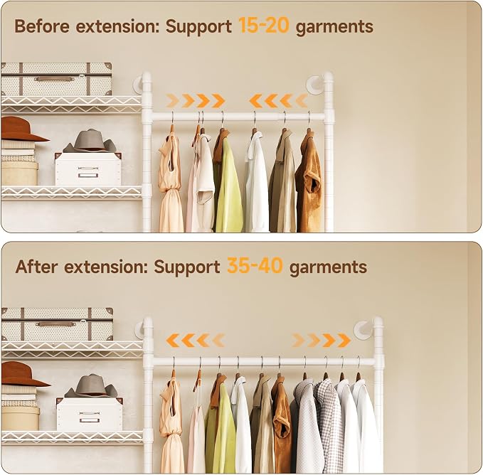 L3 Wall Mounted Metal Pipe Closet System Heavy Duty Corner Garment Rack | Max Load 950LBS with 4 Telescopic Rods & 6 Wire Shelves Black Industrial Modular Clothing Clothes Rack Wardrobe Closet