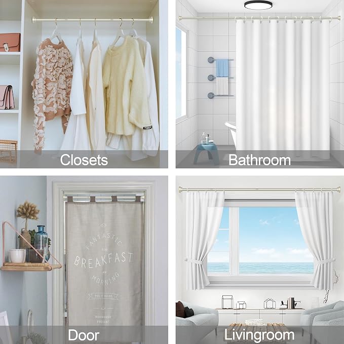 Thestoa Brushed Nickel Shower Curtain Rod Adjustable 43-66 inch, 1"Diameter Spring Tension Curtain Rod No Drill, Anti-Rust Non-Slip Shower Rod for Bathroom Tension Rod