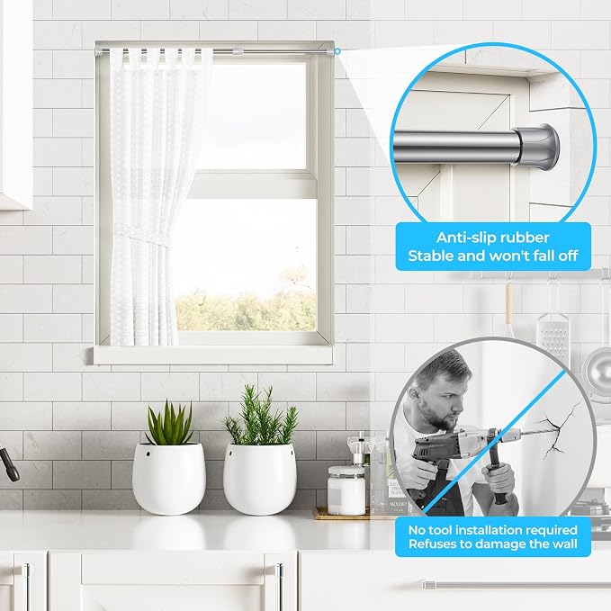 AIZESI 2PCS Silver Tension Rod 18 to 26 Inch, Adjustable Small Curtain Rods No Drilling, Short Tension Rods for Small Window DIY Projects