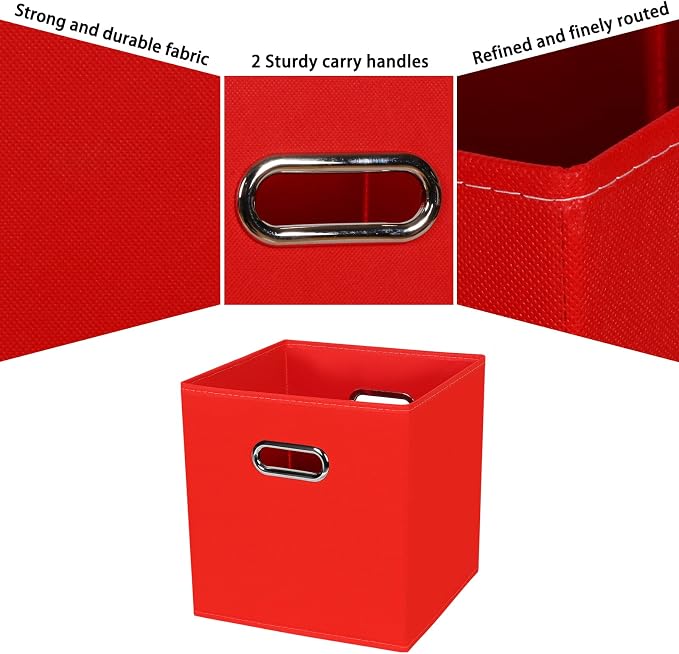 Fabric Cubby Storage Bins,13x13x13 Inches,Cube Organizer Bin Foldable Storage Boxes with Dual Handles Fabric Organizer Box and collapsible Storage basket,Set of 8,Red