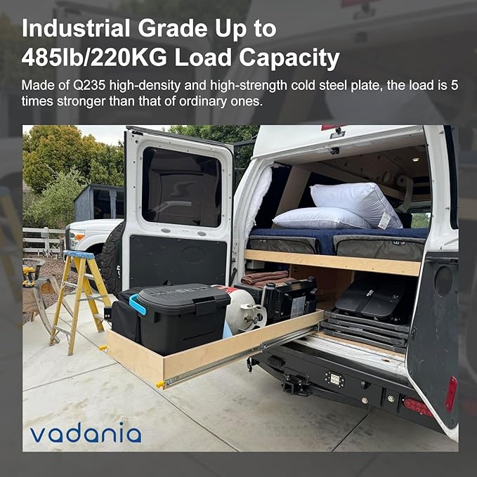 VADANIA 32" Industrial Grade Heavy Duty Drawer Slide with Lock #D76 | 3" Width, Up to 379lb Load Capacity, 3-Fold Full Extension, Non-Detachable Lock-in & Lock-Out, Side Mount, 1-Pair