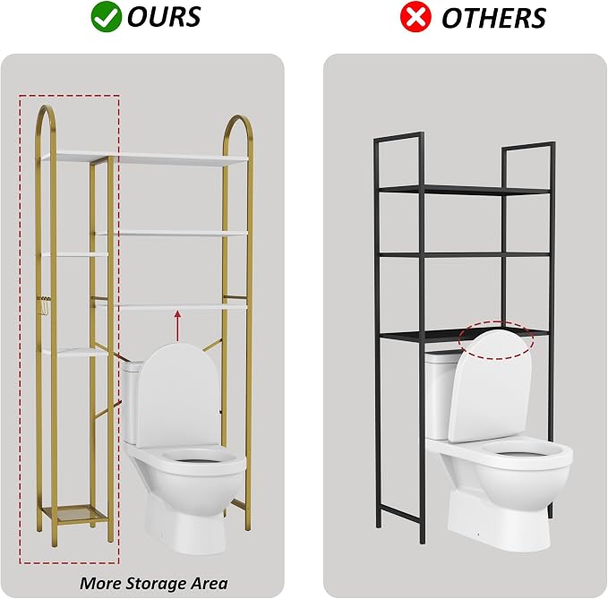 HOMEFORT Over The Toilet Storage with Side Rack, 6-Tier Over Toilet Storage Rack with Adjustable Shelf, Space Saver Bathroom Organizer for Laundry, Balcony, Kitchen,31.5" W x 9.4" D x 65" H, Gold
