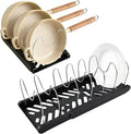 Expandable Pots and Pans Organizer Rack,with 10 Adjustable Compartments for Kitchen Cabinet or Under Sink 13"-23"Adjustable Pot Lid Holder for Cookie Sheets Cutting Boards Cookware(COLOR:Black)