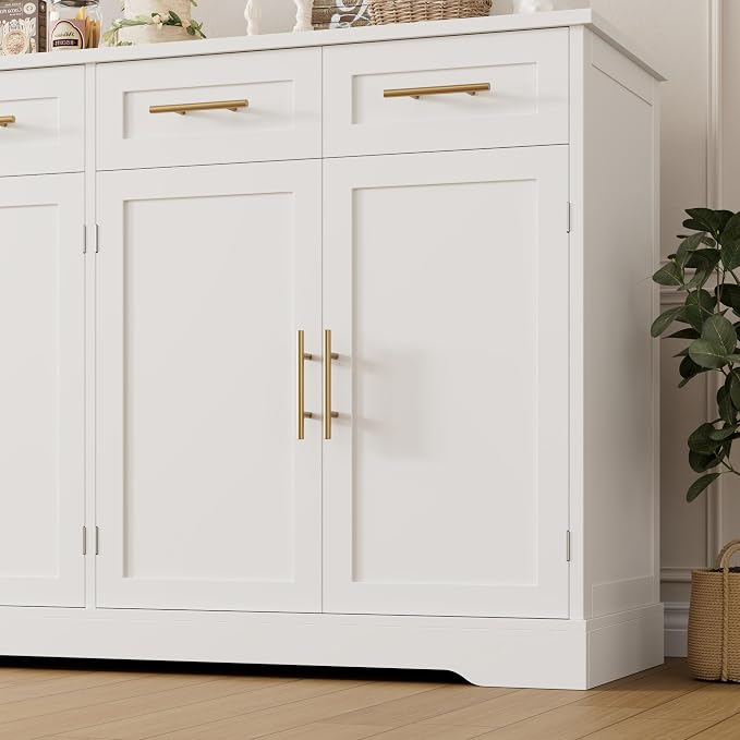 HOSTACK 60" W Sideboard Buffet Cabinet with Storage, Kitchen Cabinet, White | 36" Tall Kitchen Buffet Storage Cabinet with 4 Drawers, Large Coffee Bar Cabinet, Modern Buffet Table for Dining Living Room