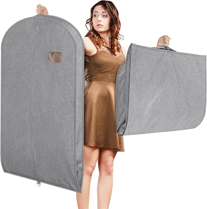 Univivi Garment Bags for Hanging Clothes, 43 Inch Suit Cover Bags for Closet Storage, Hanging Clothes Bag with Zipper and Eye-Hole for Suits, Coats, Jackets, Shirts, 1 Pack - Gray