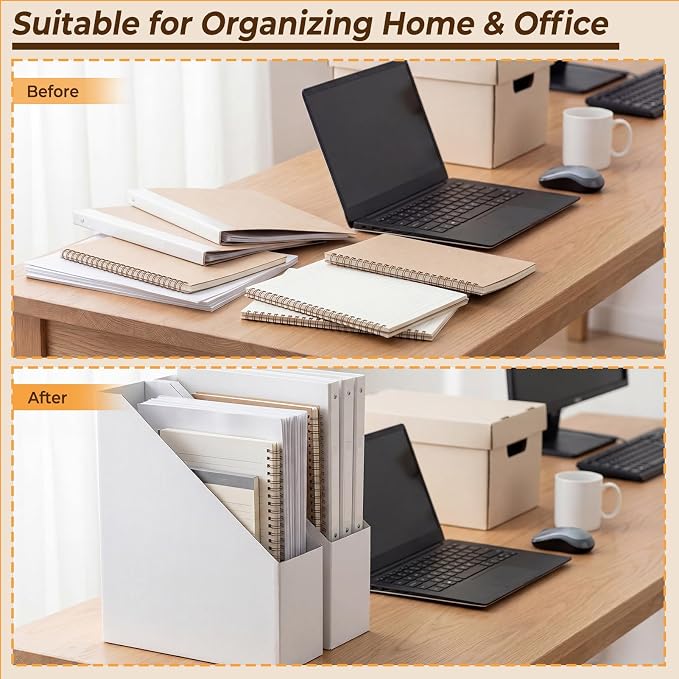 EXYGLO 6 Pack White Magazine File Holder, Cardboard Magazine Rack with Label, Foldable Storage Organizer Box for Book, Documents, 10x3.3x12 Inches