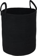 XUANGUO Black Cotton Rope Laundry Basket Hamper for Clothes Woven Storage Basket for Living Room Bedroom Boho Tall Rope Baskets for Blanket Toys Pillow Towels Baby Nursery Hamper Bin Large