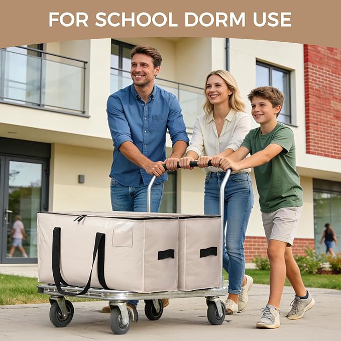 BAGAIL Heavy Duty Moving Bags with Strong Handle, Extra Large Moving Boxes, Storage Tote for Clothes, College Moving Supplies(Beige, 4 Pack)