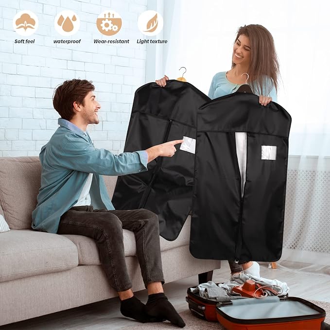 Premium Oxford Fabric Garment Bag Hanging Clothes Travel Suit Bag with Clear Window for Suits, Coats, T-Shirts, Jackets. (Black, 40-inch-2 packs)