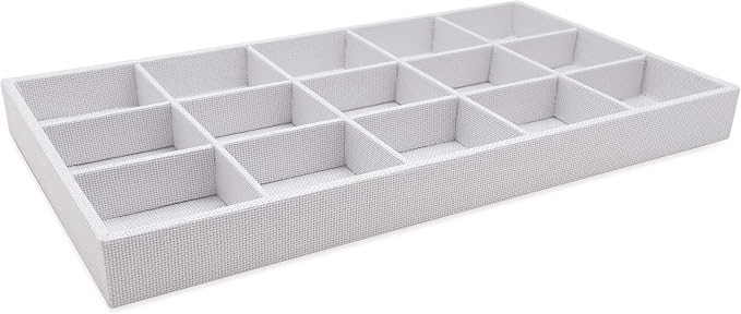 The Display Guys - Stackable Jewelry Tray and Organizer - for Drawers, Dressers, Store Display (15 Compartments, White Burlap)