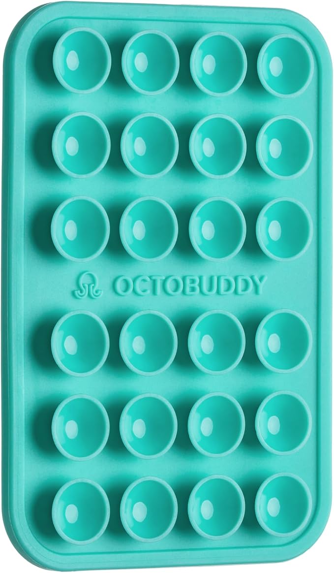 OCTOBUDDY Classic - Silicone Suction Phone Case Adhesive Mount - Hands-Free, Strong Grip Holder for Selfies & Videos - iPhone & Android Compatible - 2.25″ x 3.25″, Pastel Turquoise