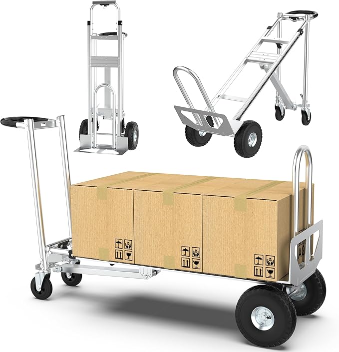 3in1 Convertible Hand Truck Dolly Cart, 880 lb Aluminum Hand Trucks Heavy Duty Furniture Appliance Dolly W/10 Wheels,Utility Shopping Cart for Transport & Moving Office, Home & Warehouse Use (Silver)