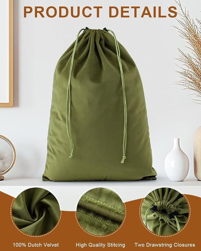 4 Pcs Shoe Bags for Travel, Dust Velvet Bags, Sage Green, 17.3x12.6 Inch | Washable & Reusable Travel Shoe Bags, Dustproof Shoe Bags with Drawstring Closure, Suitable for Travel, Home Storage