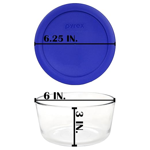 Pyrex 7201 4-Cup Glass Bowls & Cadet Blue Lids (4-Pack) | Tempered Construction | BPA-Free Plastic | Freezer Safe | Top-Rack Dishwasher Safe | Meal Prep & Kitchen Organization