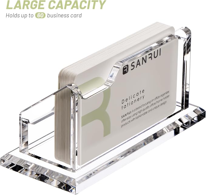 SANRUI Acrylic Business Card Holder for Desk, Single Clear Card Display Stand, Horizontal Desktop Business Card Organizer for Tabletop Countertop Office, Holds 60 Cards